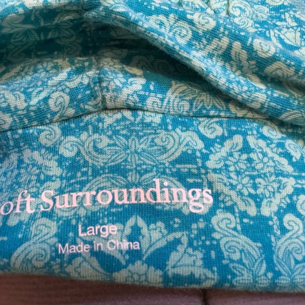 Soft Surroundings Turquoise Pattern Blouse Size L - image 4